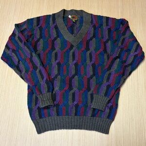 Vintage COOGI STYLE Wool Sweater Boston Traders Men XLT V Neck Grandpacore Cosby